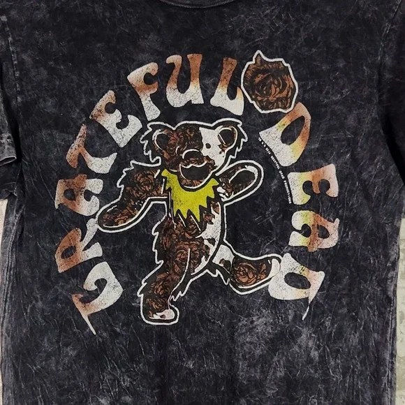 Grateful Dead Acid Wash Dancing Bear Graphic T-Shirt Men Grey Distressed Retro - Picture 2 of 16